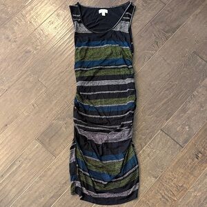 a:glow Black and Blue Striped Midi Dress
